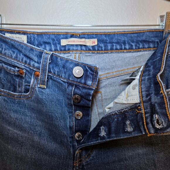 Levi's Wedgie Straight Jeans W26 L28 Medium Wash High Rise Denim Classic - Picture 7 of 9